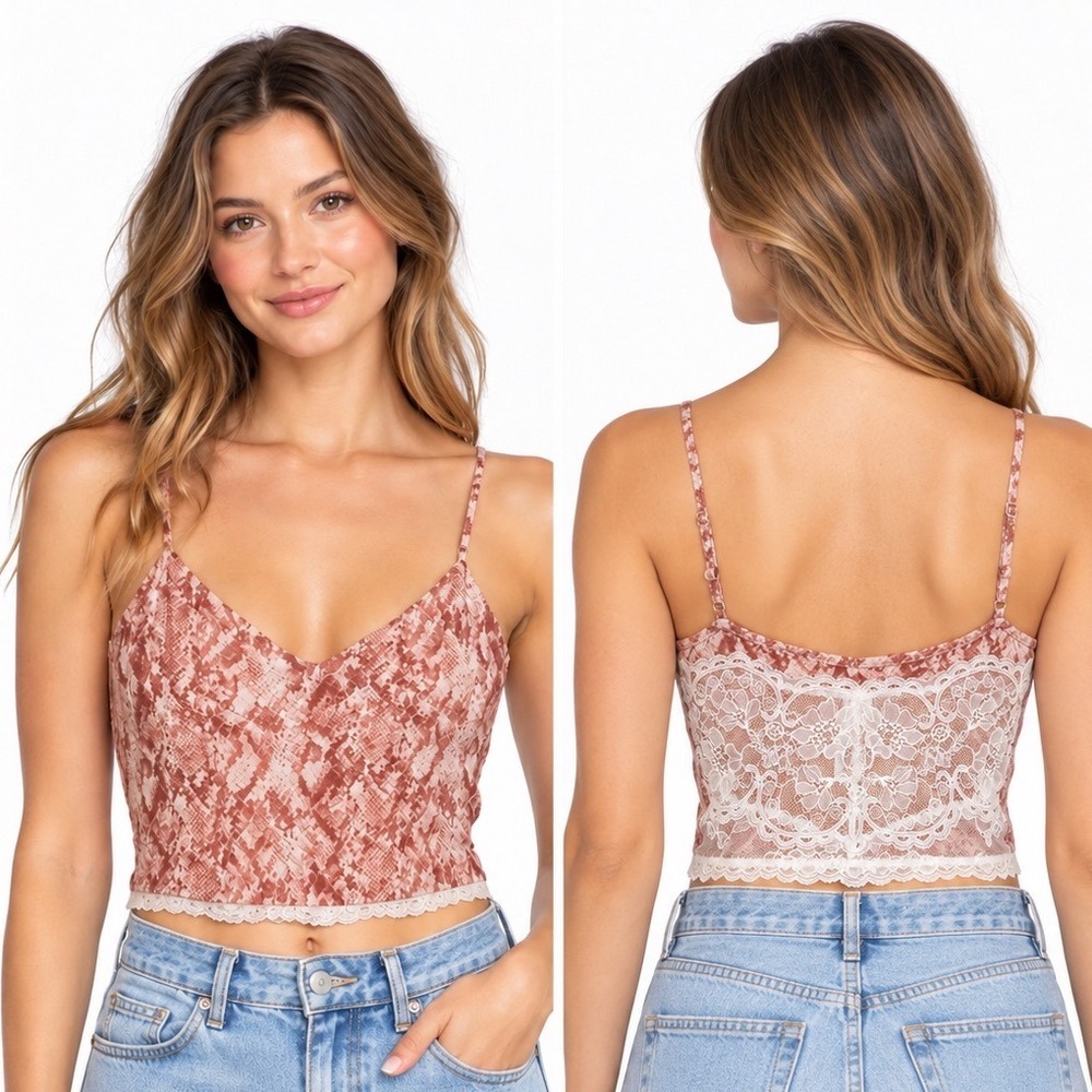 Victoria's Secret Pink Snakeskin Lace Back Cami Crop Top M Y2K Coquette